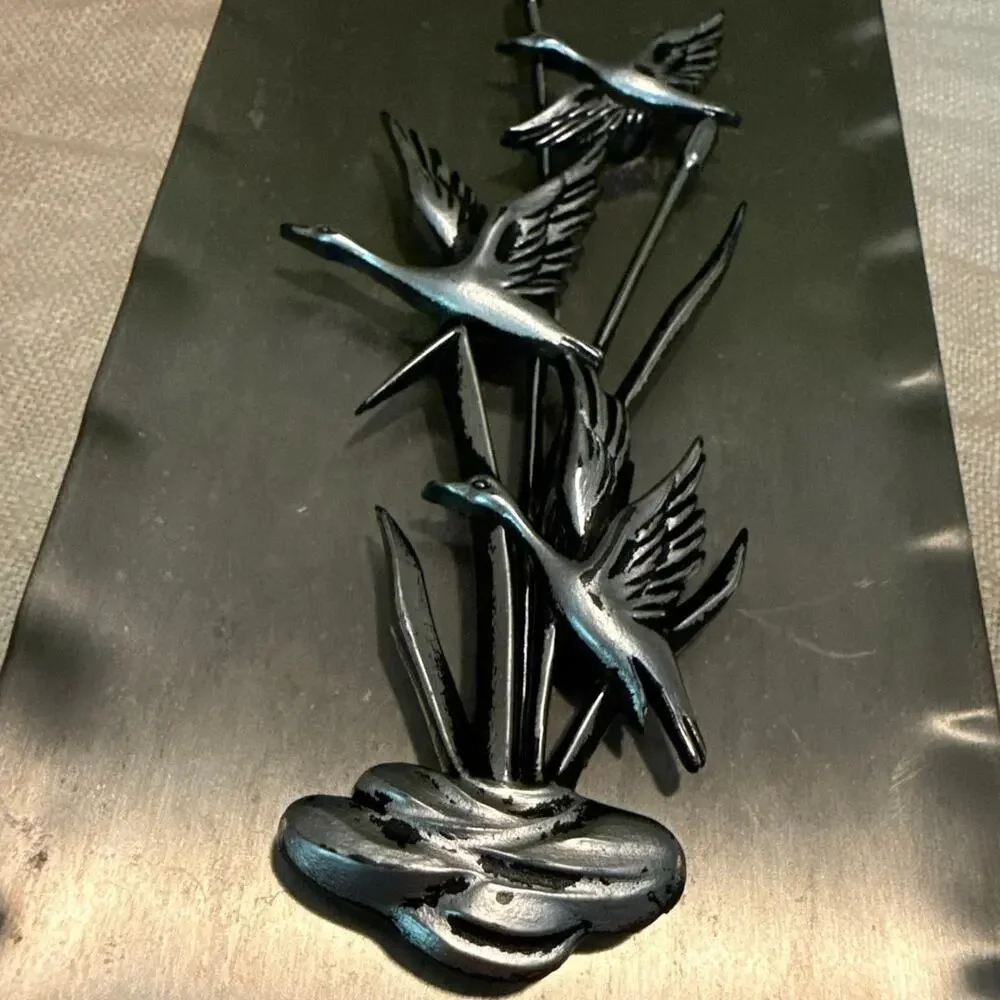 MCM Metal Geese Wall Hanging • 8” x 3.5” • Dimensional Decor